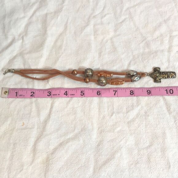 Handmade Cross Pendant on Beaded Fabric Cord OOAK - Picture 8 of 10